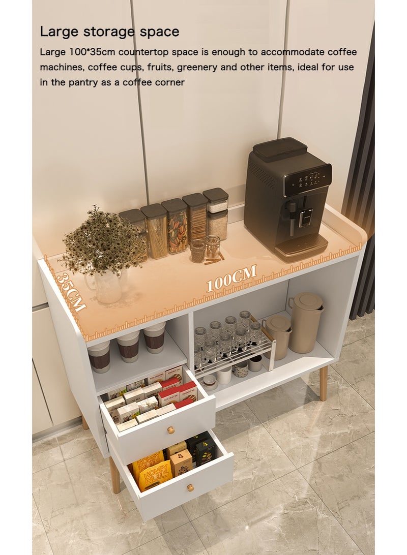 AnneFish 100*35*80cm Coffee Corner Home Kitchen Coffee Bar Cabinet Shelf With Drawers Display Cabinet Kitchen Bakers Rack Sideboard For Living Room, Bedroom Or Office - Image 4